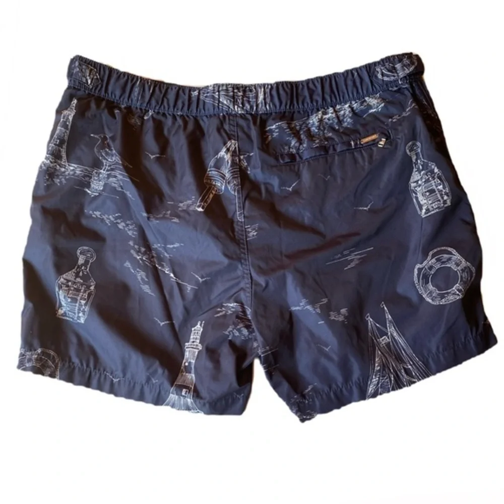 Lands End Nautical Swim Trunks, Size 38, Navy​, Adjustable Waist, Classic Style!